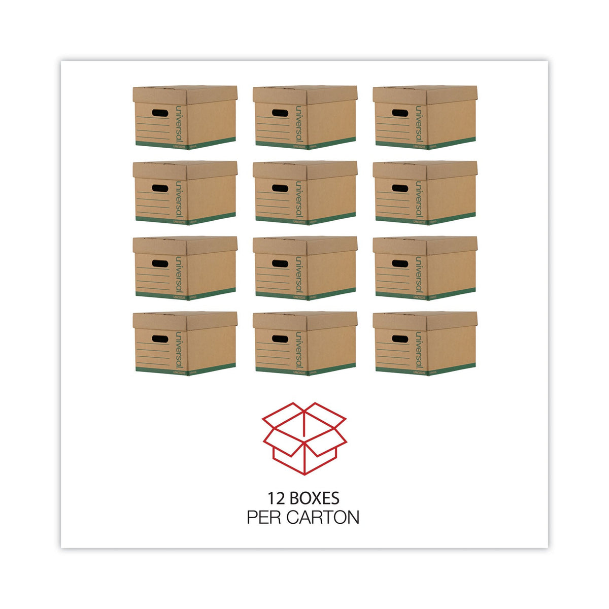 Universal Professional-Grade Heavy-Duty Storage Boxes, Letter/Legal Files, Kraft/Green, 12/Carton