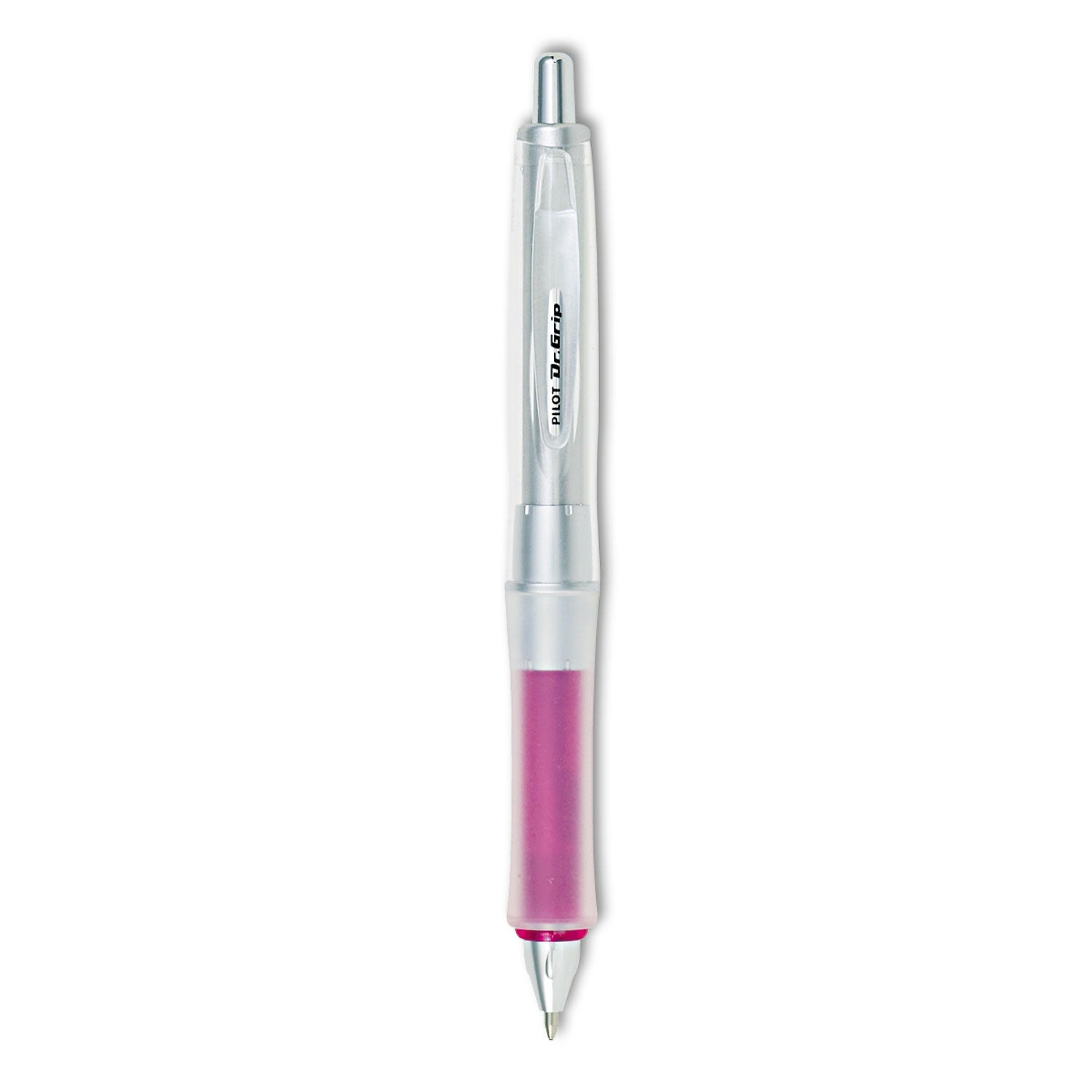Pilot Dr. Grip Center of Gravity Ballpoint Pen, Retractable, Medium 1 mm, Black Ink, Silver/Pink Grip Barrel