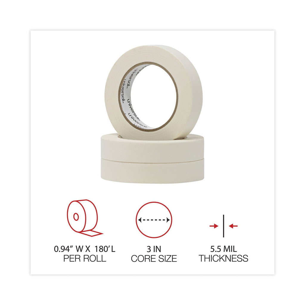 Universal General-Purpose Masking Tape, 3" Core, 24 mm x 54.8 m, Beige, 3/Pack