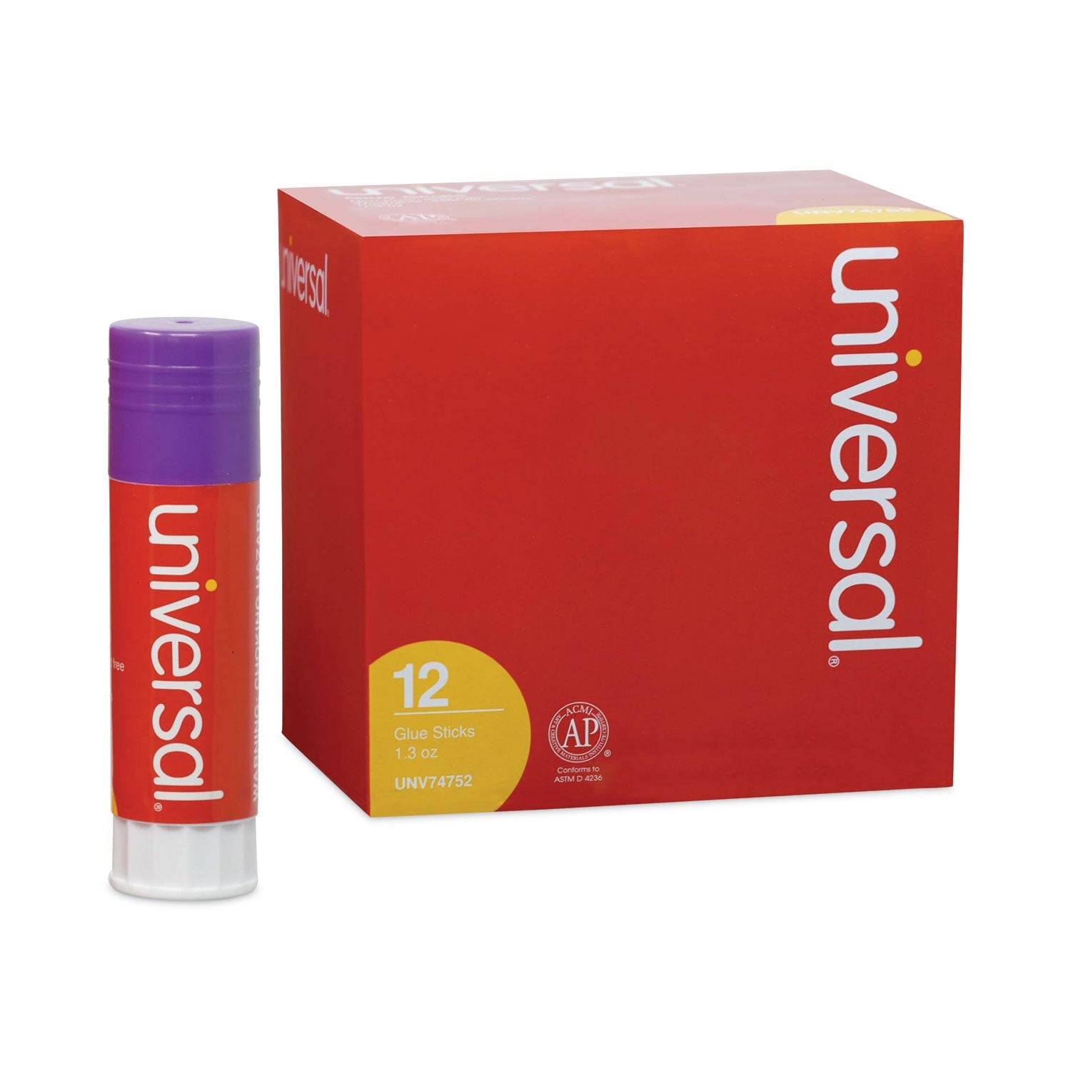 Universal Glue Stick, 1.3 oz, Applies Purple, Dries Clear, 12/Pack