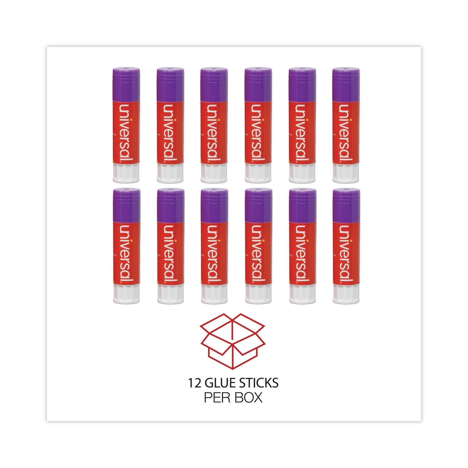 Universal Glue Stick, 1.3 oz, Applies Purple, Dries Clear, 12/Pack