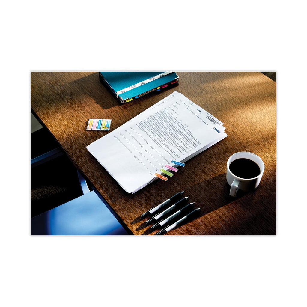 Post-it Arrow Message 0.5" Page Flags, Five Assorted Bright Colors, 20 Flags/Dispenser, 5 Dispensers/Pack