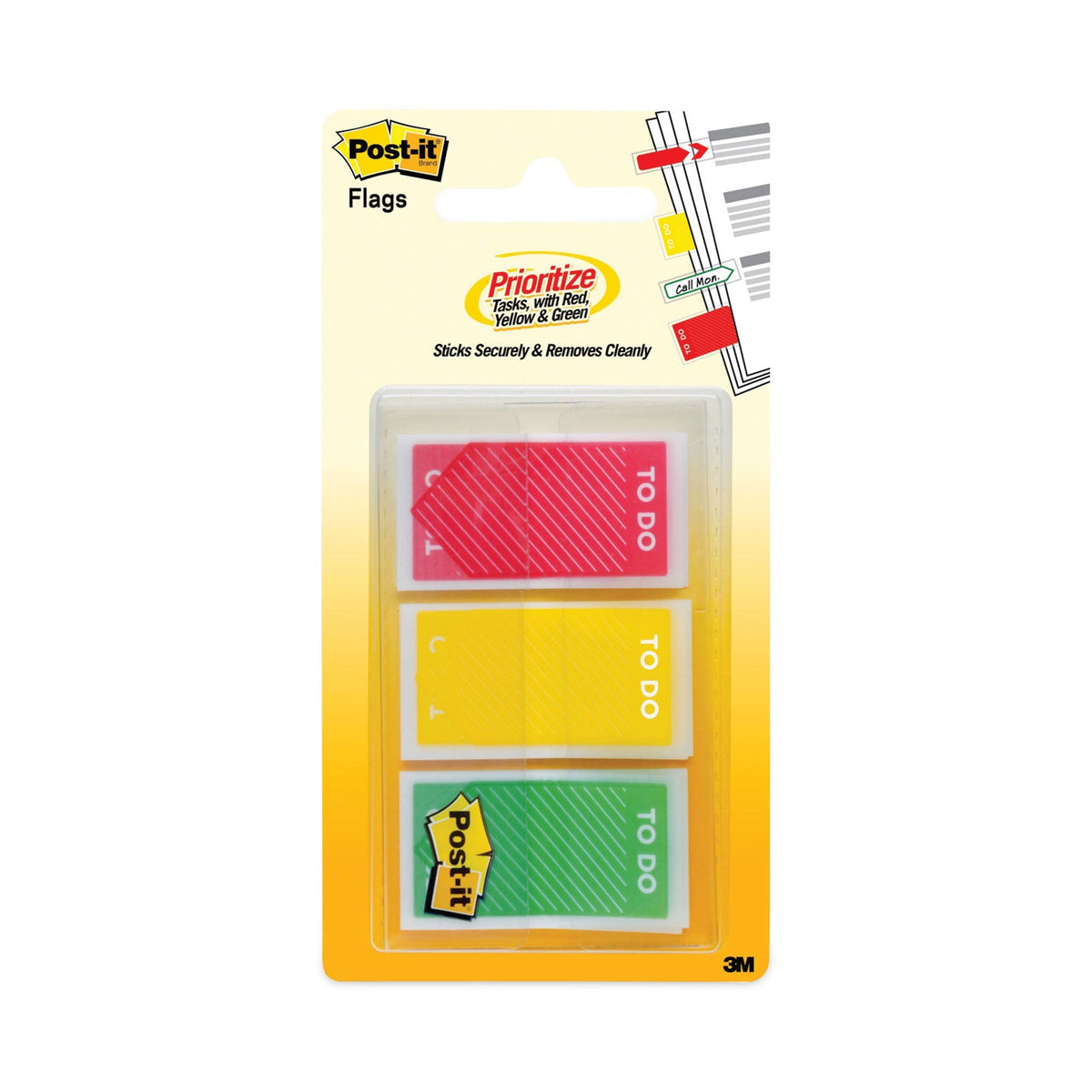 Post-it Arrow Message 1" Prioritization Page Flags, "TO DO", Red/Yellow/Green, 20 Flags/Dispenser, 3 Dispensers/Pack