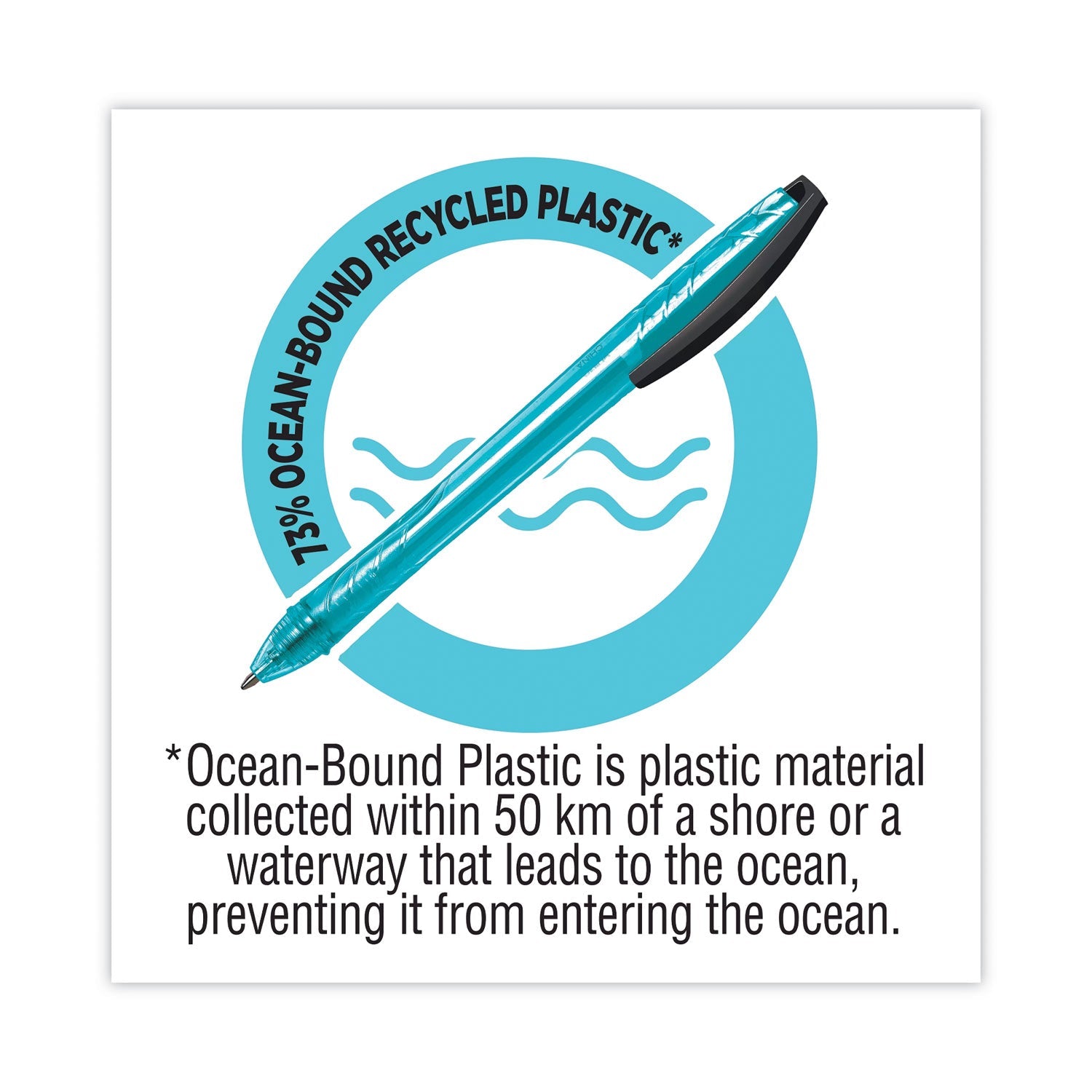 BIC ReVolution Ocean Bound Ballpoint Pen, Retractable, Medium 1 mm, Black Ink/Translucent Blue Barrel, Dozen