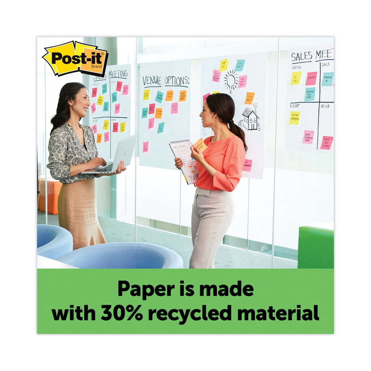 Post-it Self-Stick Wall Pad, Unruled, 20 x 23, White, 20 Sheets/Pad, 2 Pads/Pack, 2 Packs/Carton