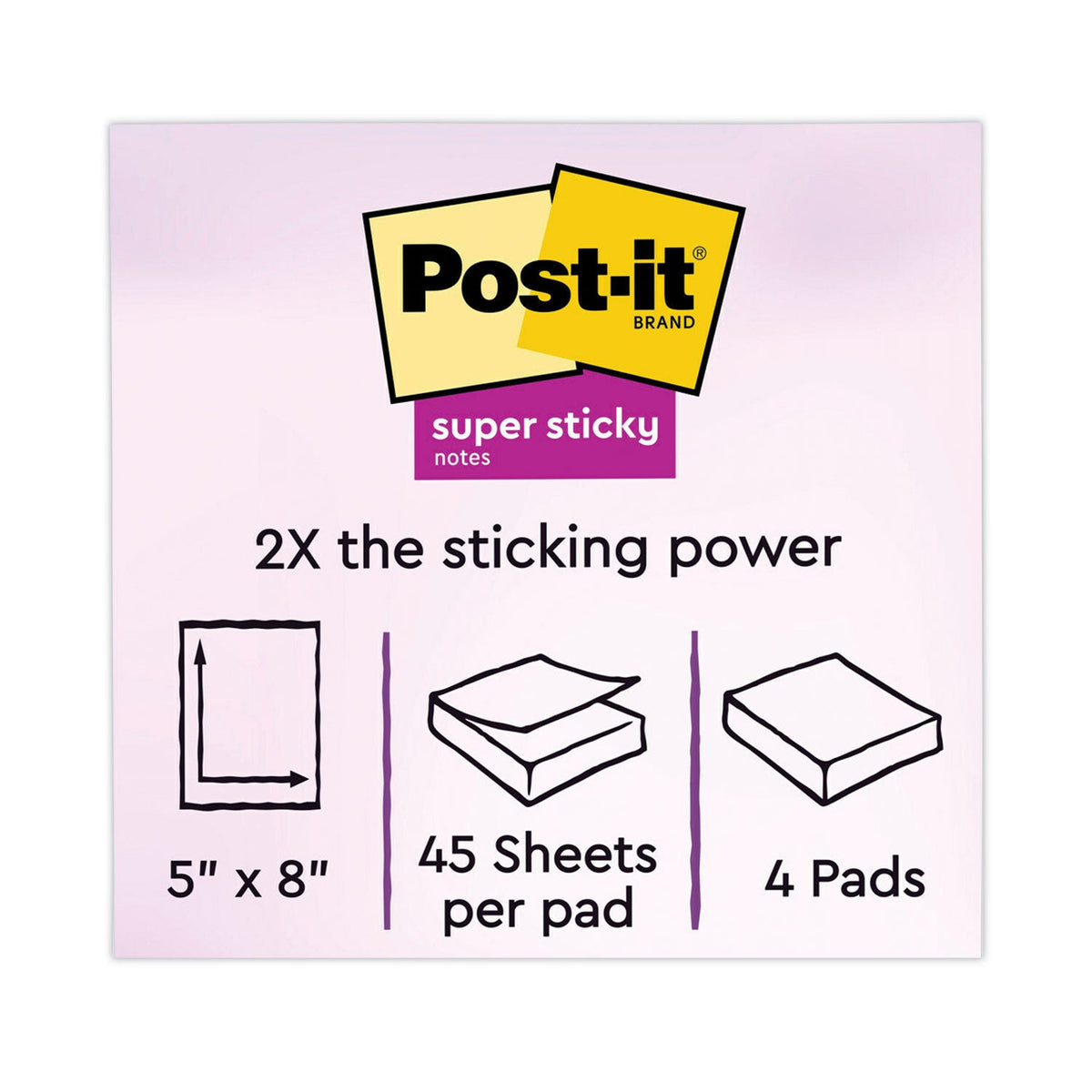 Post-it Pads in Energy Boost Collection Colors, Note Ruled, 5" x 8", 45 Sheets/Pad, 4 Pads/Pack