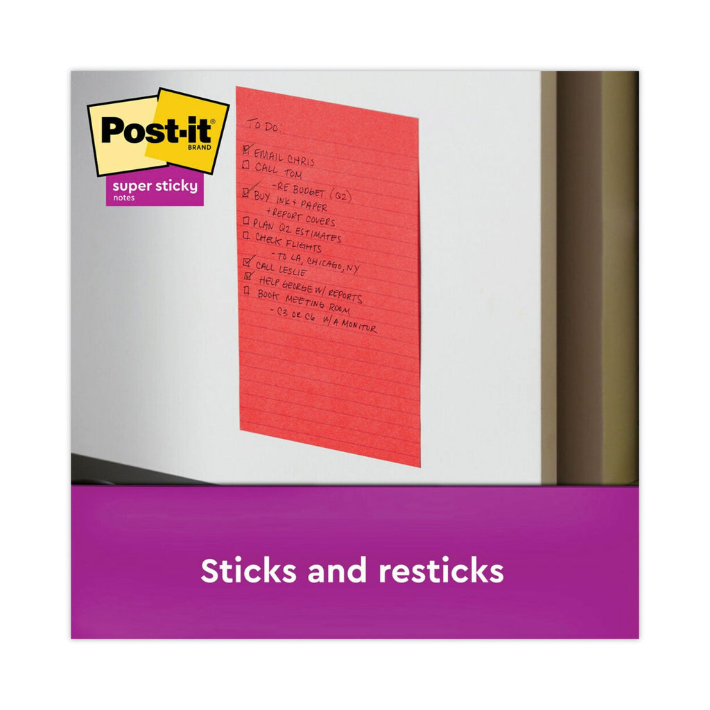 Post-it Pads in Playful Primary Collection Colors, Note Ruled, 4" x 6", 90 Sheets/Pad, 3 Pads/Pack