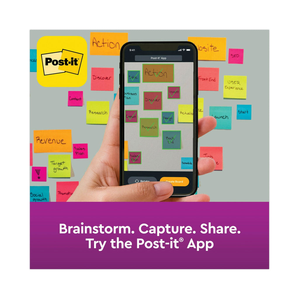 Post-it Pads in Supernova Neon Collection Colors, Note Ruled, 4" x 4", 90 Sheets/Pad, 6 Pads/Pack