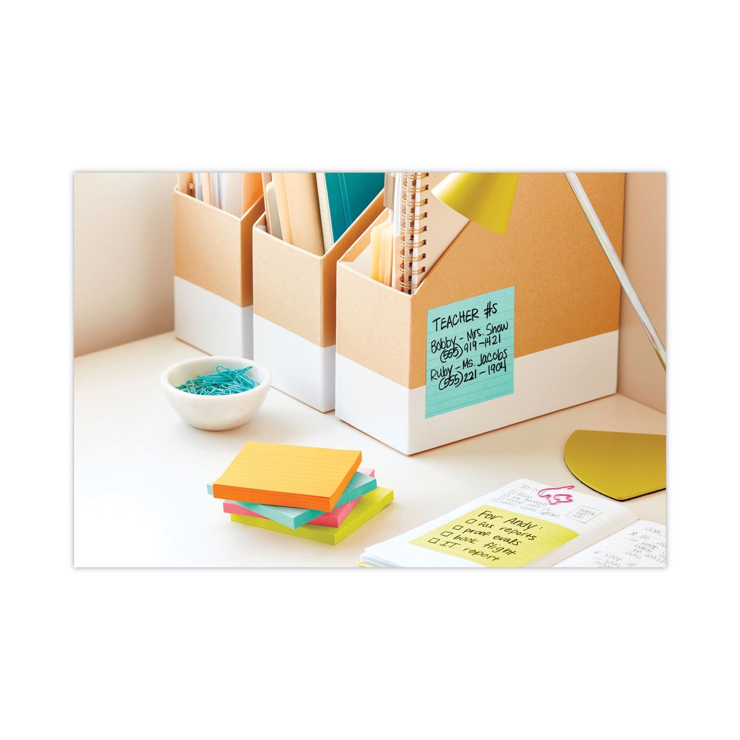 Post-it Pads in Supernova Neon Collection Colors, Note Ruled, 4" x 4", 90 Sheets/Pad, 6 Pads/Pack