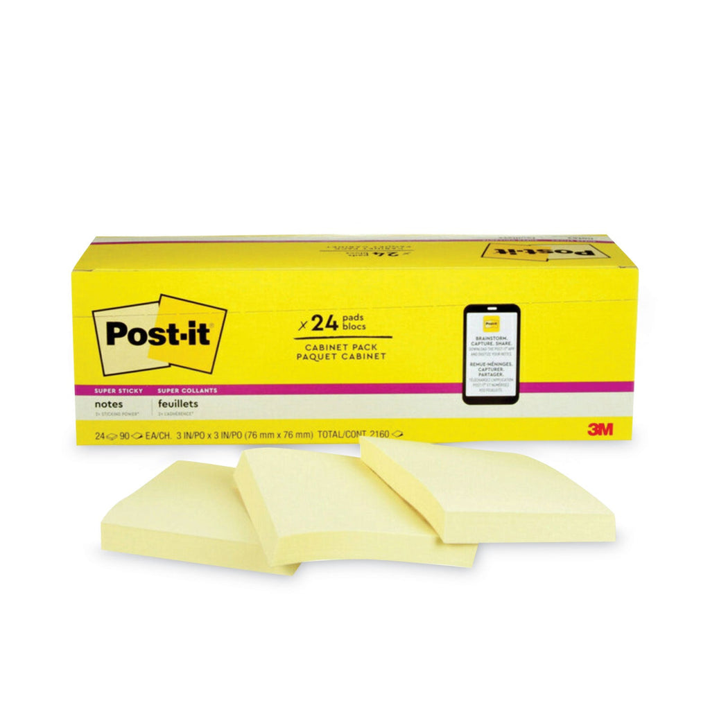 Post-it Pads in Canary Yellow, Cabinet Pack, 3" x 3", 90 Sheets/Pad, 24 Pads/Pack