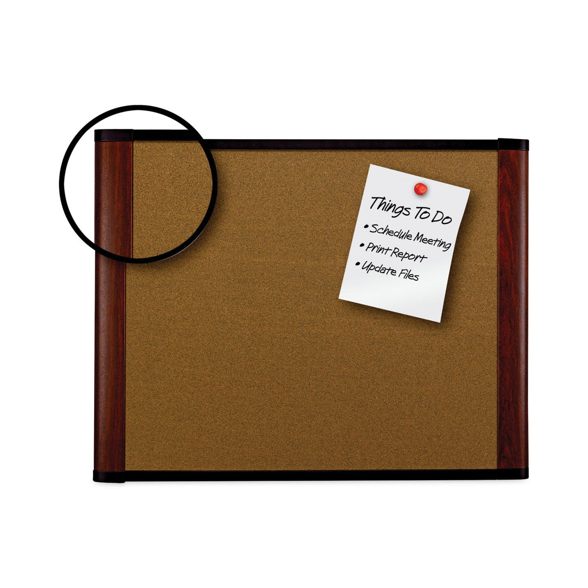 3M Cork Bulletin Board, 72 x 48, Aluminum Frame w/Mahogany Wood Grained Finish