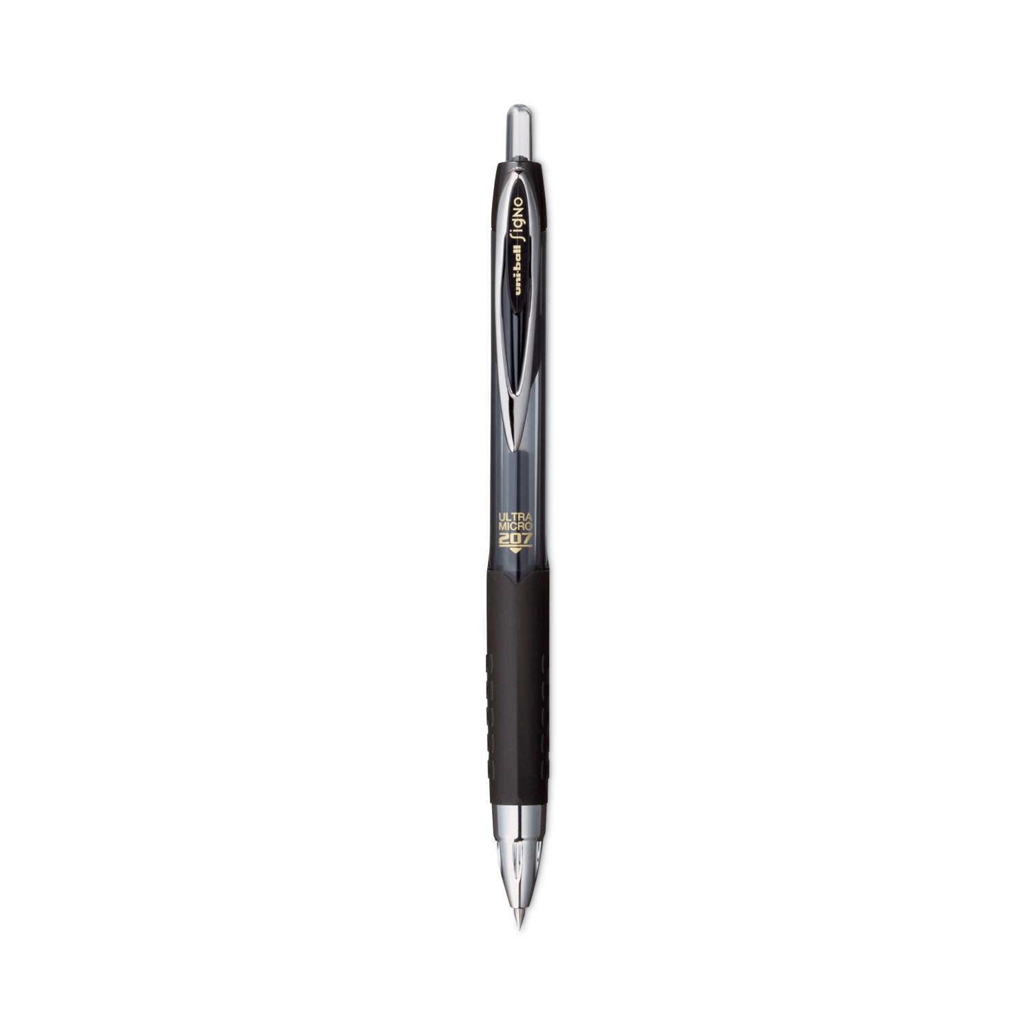 uniball 207 Signo Gel Ultra Micro Gel Pen, Retractable, Extra-Fine 0.38 mm, Black Ink, Smoke Barrel