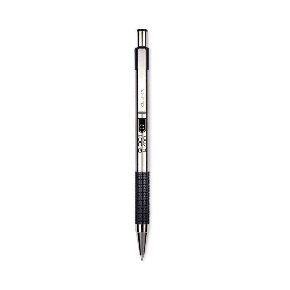 Zebra G-301 Gel Pen, Retractable, Medium 0.7 mm, Black Ink, Stainless Steel/Black Barrel