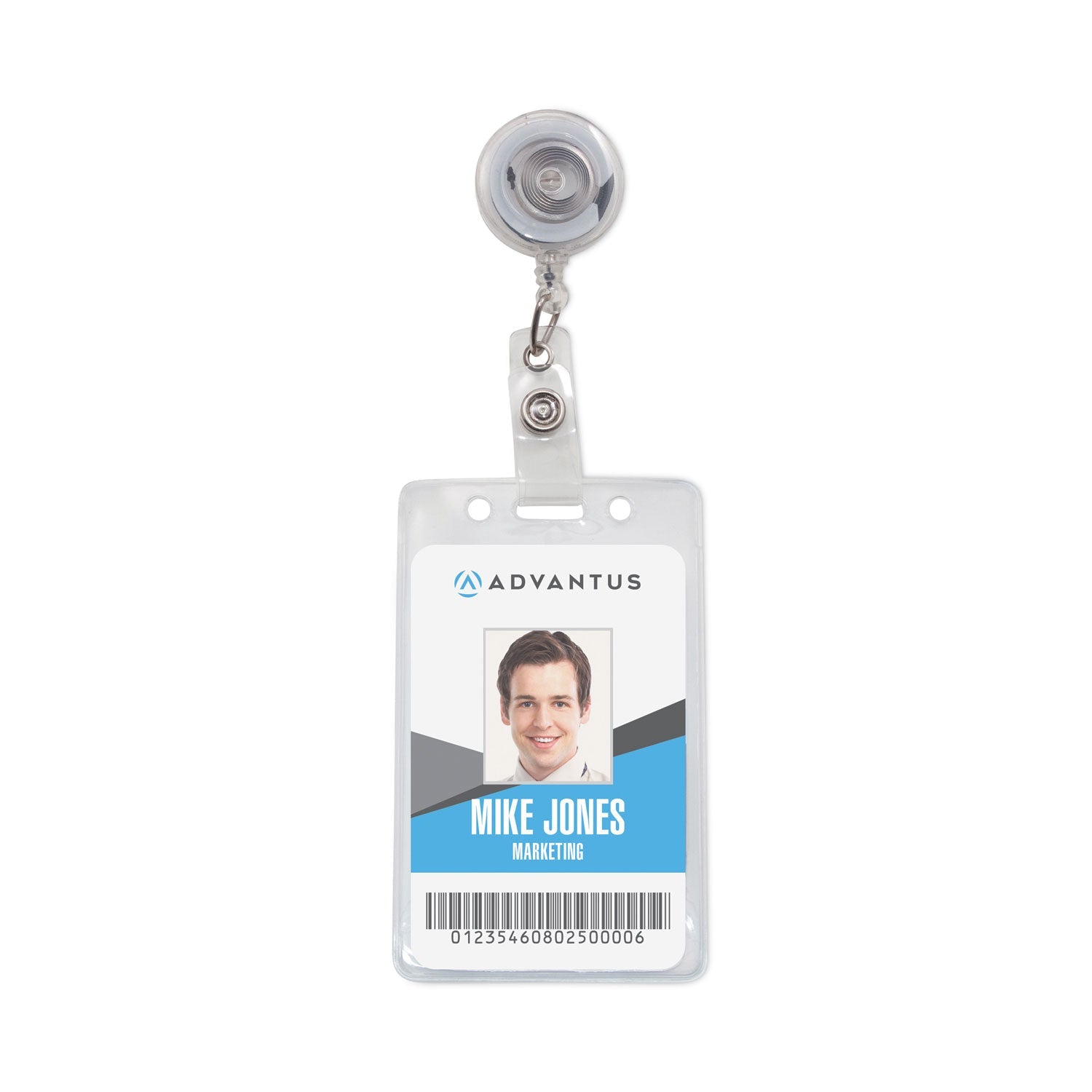 Advantus Translucent Retractable ID Card Reel, 30" Extension, Clear, 12/Pack