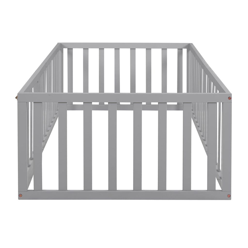 Twin Size Wood Daybed Frame with Fence Gray(OLD SKU :WF289661AAE)