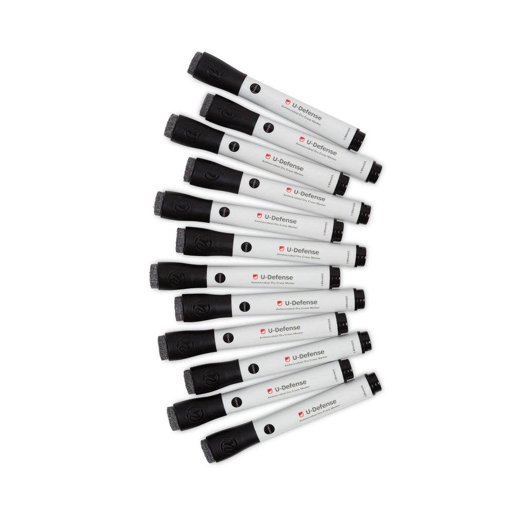 U Brands U-Defense Antimicrobial Dry-Erase Markers, Broad Chisel Tip, Black, 12/Pack