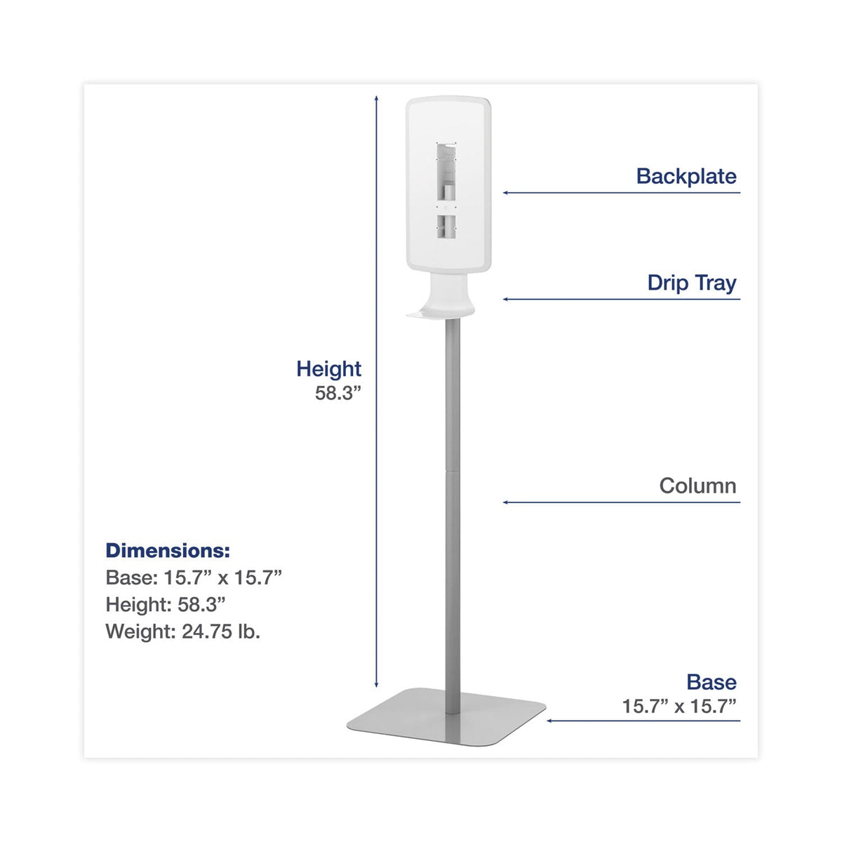 Dial FIT Touch Free Dispenser Floor Stand, 15.7 x 15.7 x 58.3, White