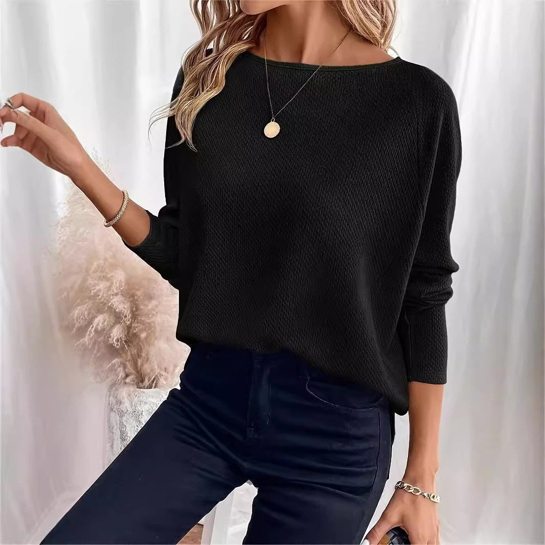 Autumn New Arrival  Solid Color Waffle-Knit Off-Shoulder Pullover Top For Loungewear