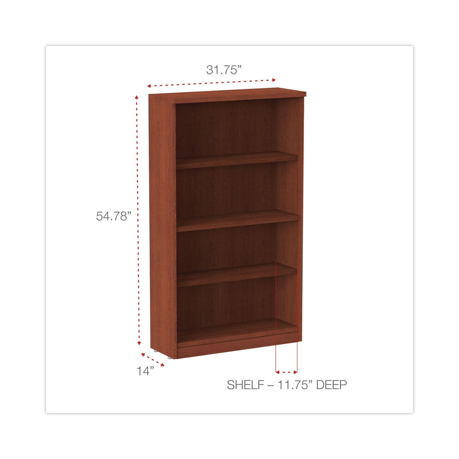 Alera Valencia Series Bookcase, Four-Shelf, 31.75w x 14d x 54.88h, Medium Cherry