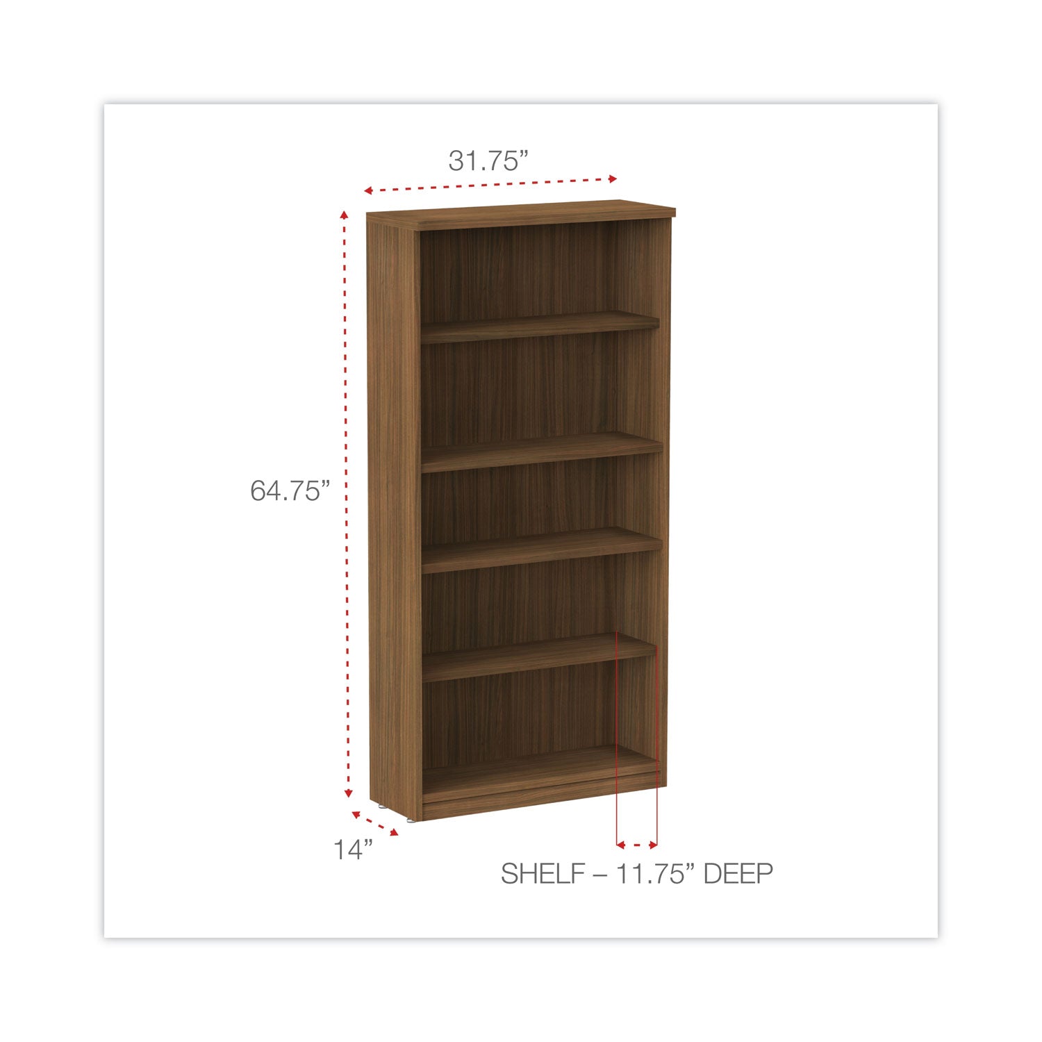Alera Valencia Series Bookcase, Five-Shelf, 31.75w x 14d x 64.75h, Modern Walnut