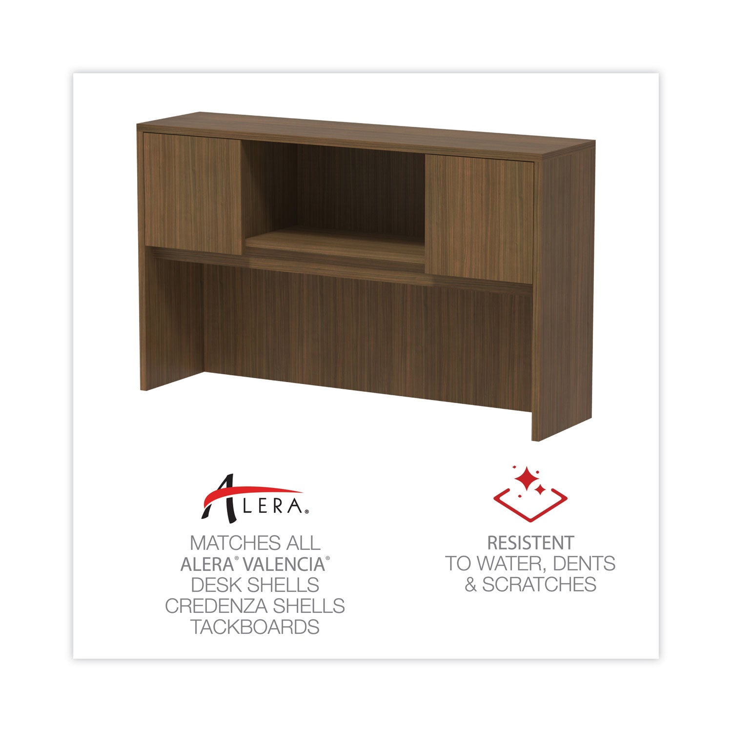Alera Valencia Series Hutch with Doors, 4 Compartments, 58.88w x 15d x 35.38h, Modern Walnut