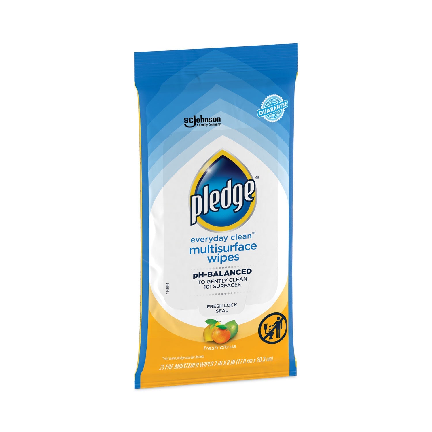 Pledge Multi-Surface Cleaner Wet Wipes, Cloth, 7 x 10, Fresh Citrus, 25 Wipes