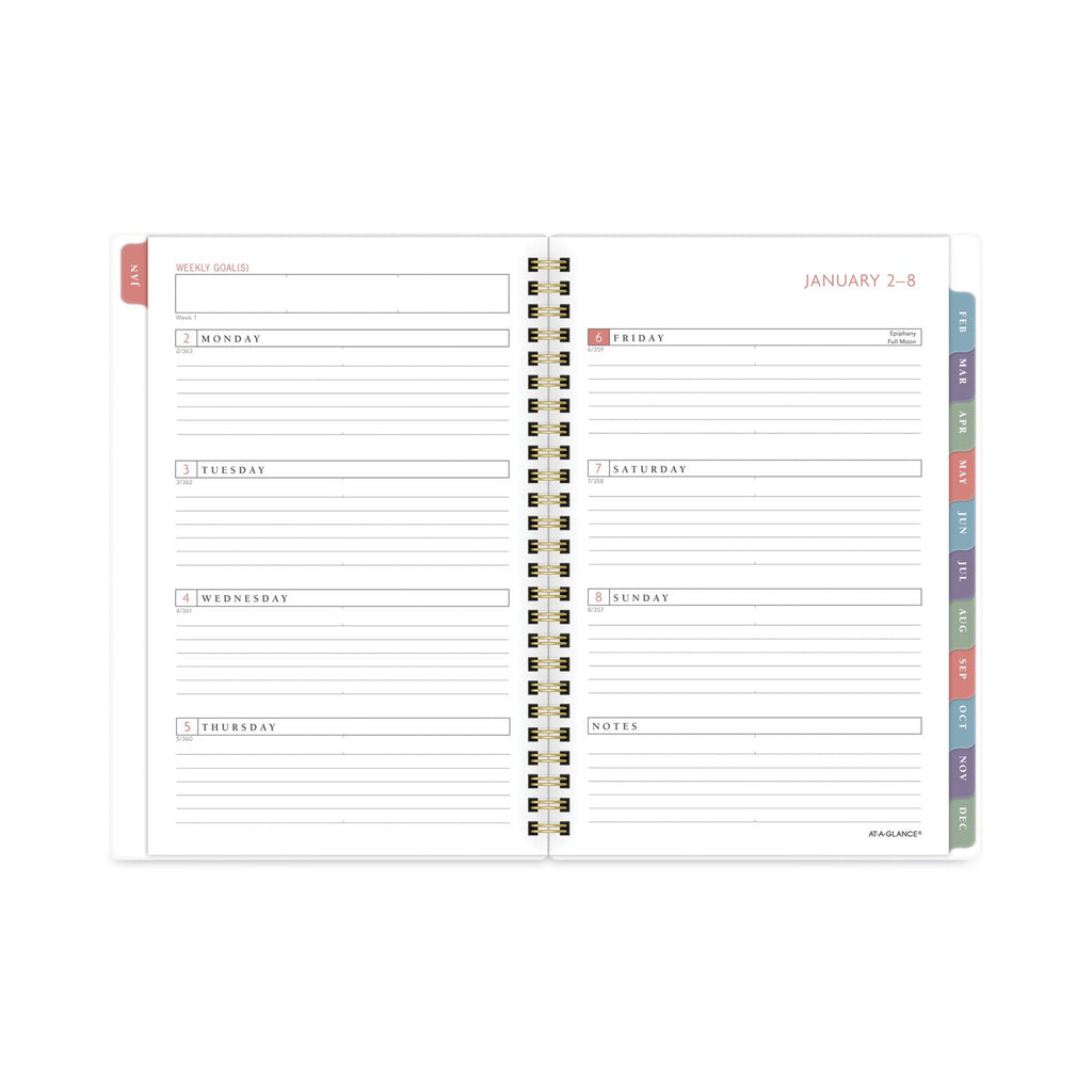 AT-A-GLANCE Badge Hand Drawn Geo Weekly/Monthly Planner, Badge Geo Artwork, 8.5x5.5, Blue/White Cover, 13-Month(Jan to Jan): 2023 to 2024