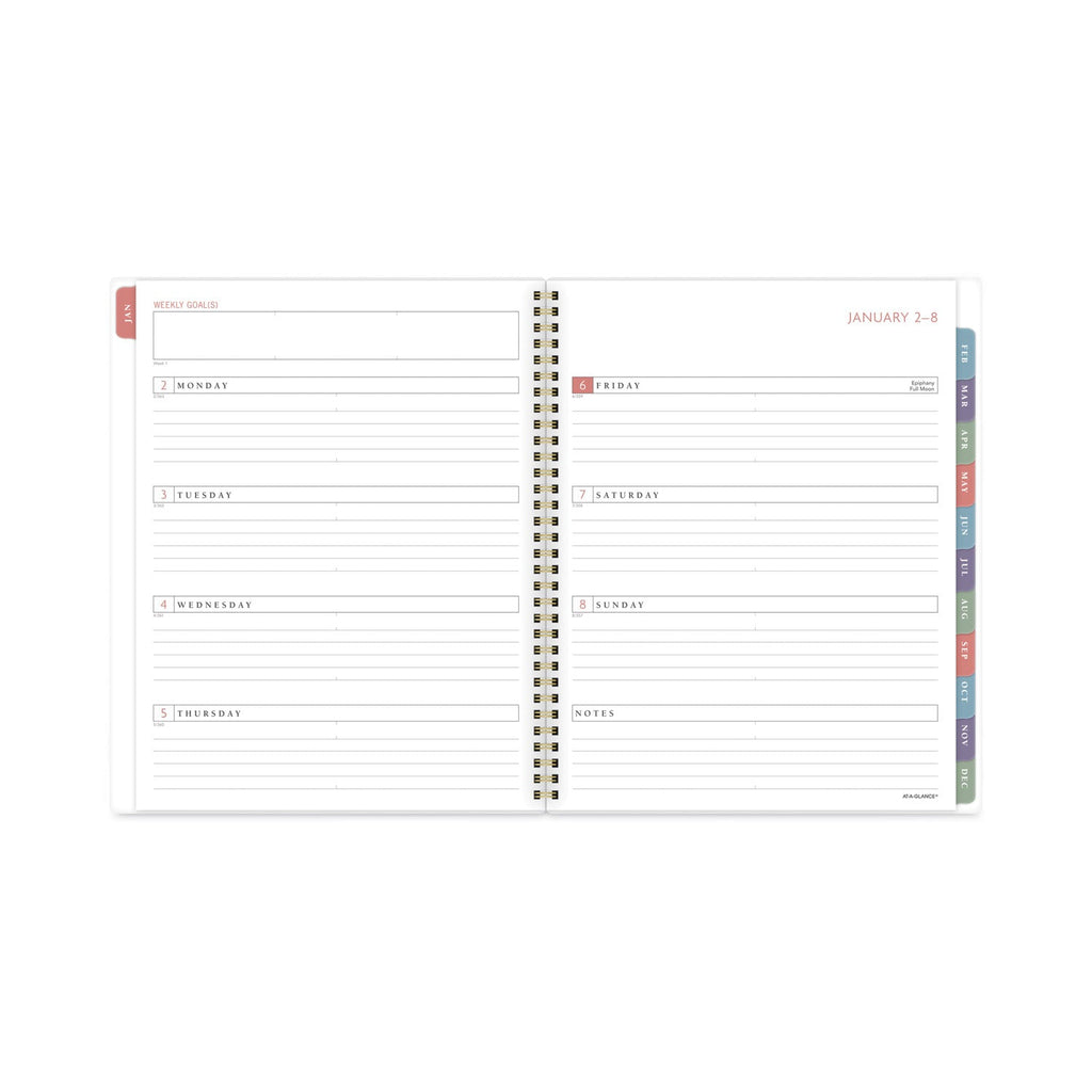 AT-A-GLANCE Badge Hand Drawn Geo Weekly/Monthly Planner, Badge Geo Artwork, 11x8.5, Blue/White Cover, 13-Month(Jan to Jan): 2023 to 2024