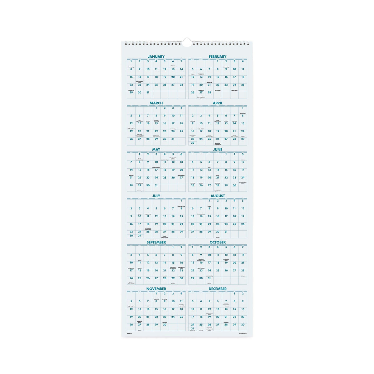 AT-A-GLANCE Scenic Three-Month Wall Calendar, Scenic Landscape Photography, 12 x 27, White Sheets, 14-Month (Dec to Jan): 2022 to 2024