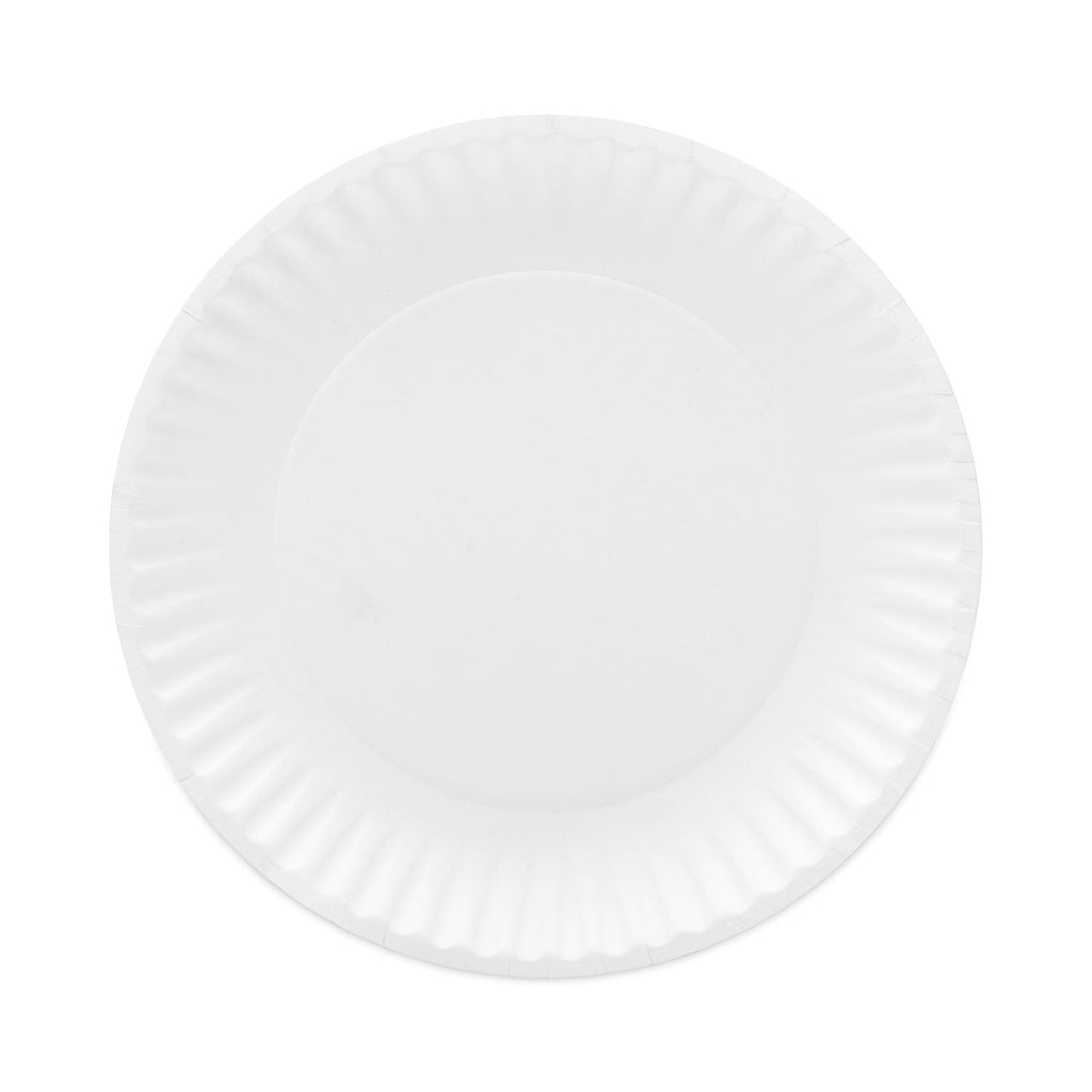 AJM Packaging Corporation Coated Paper Plates, 6" dia, White, 100/Pack, 12 Packs/Carton