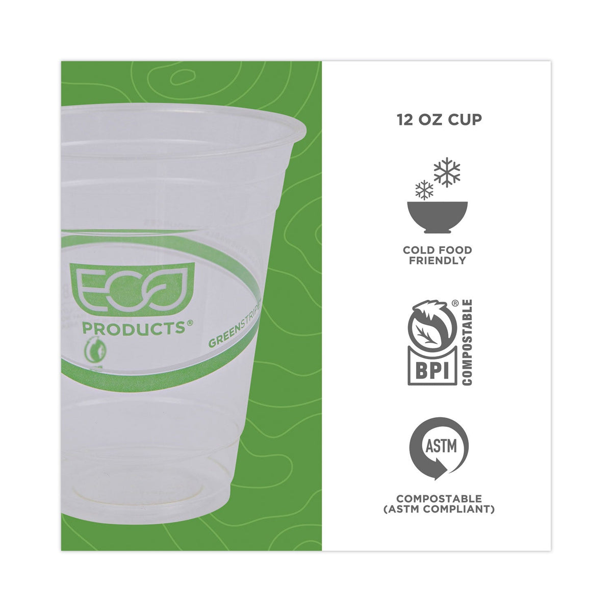 Eco-Products GreenStripe Renewable and Compostable Cold Cups Convenience Pack, 12 oz, Clear, 50/Pack