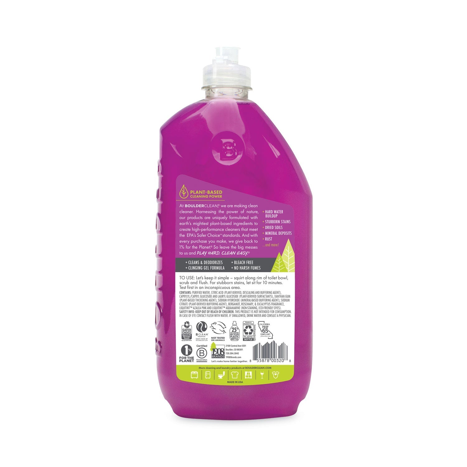 Boulder Clean Toilet Bowl Cleaner, Bergamont, Rosemary and Eucalyptus, 28 oz Bottle, 6/Carton