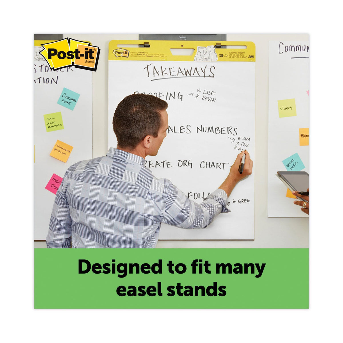 Post-it Vertical-Orientation Self-Stick Easel Pads, Green Headband, Unruled, 25 x 30, White, 30 Sheets, 2/Carton