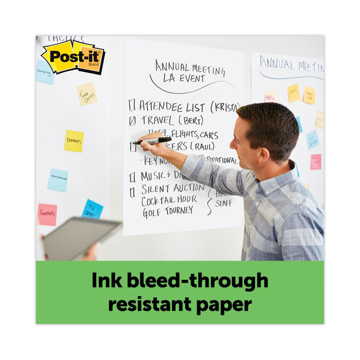 Post-it Vertical-Orientation Self-Stick Easel Pads, Green Headband, Unruled, 25 x 30, White, 30 Sheets, 2/Carton