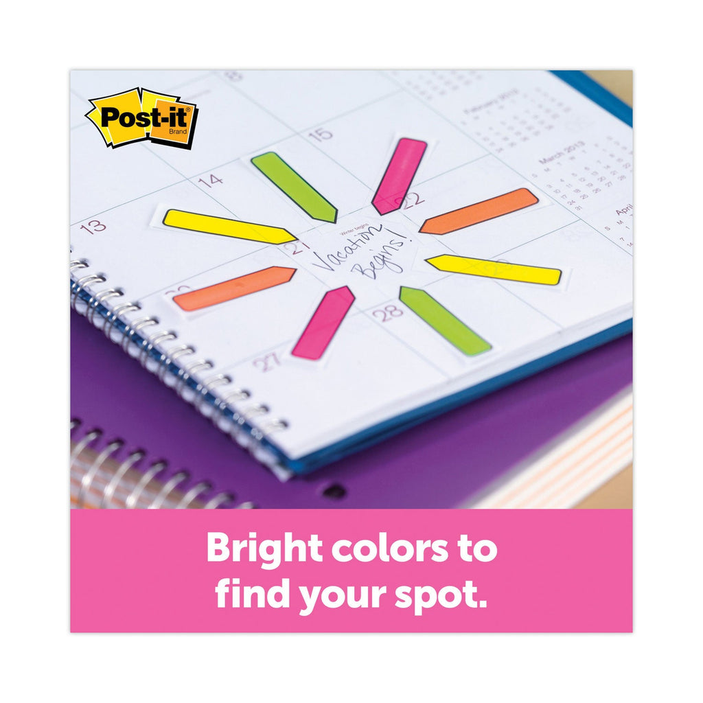 Post-it Arrow Message 0.5" Page Flags w/Dispensers, "Sign Here", Asst Primary, 30 Flags Dispenser, 4 Dispensers/Pack