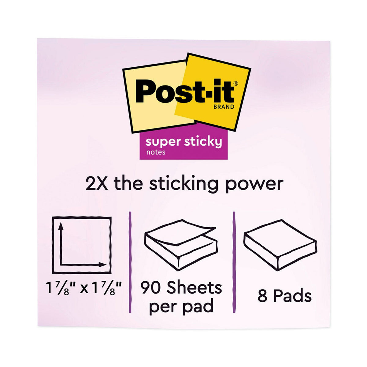 Post-it Pads in Energy Boost Collection Colors, 2" x 2", 90 Sheets/Pad, 8 Pads/Pack