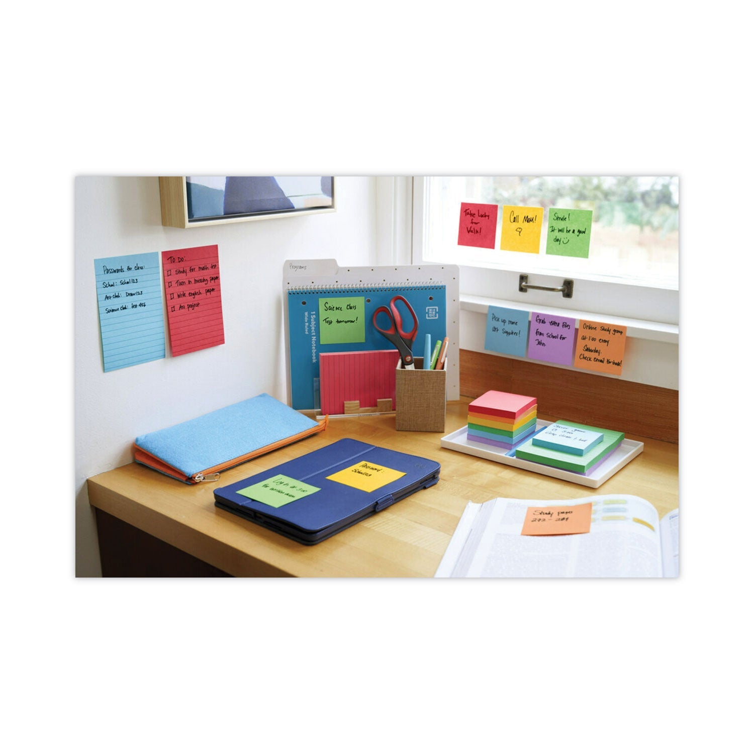 Post-it Pads in Playful Primary Collection Colors, 3" x 3", 90 Sheets/Pad, 5 Pads/Pack