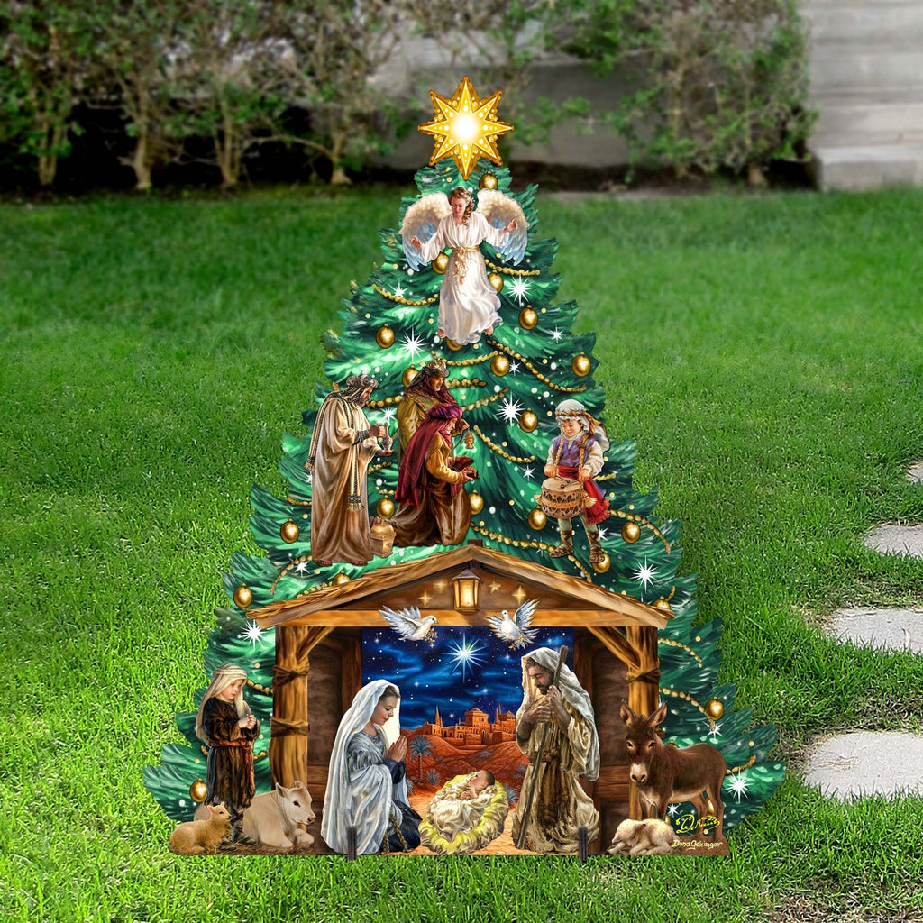 Nativity-Themed Christmas Tree Outdoor Indoor Decor Wooden Christmas Decoration by D. Gelsinger Christmas Decor - 8191503F-DG