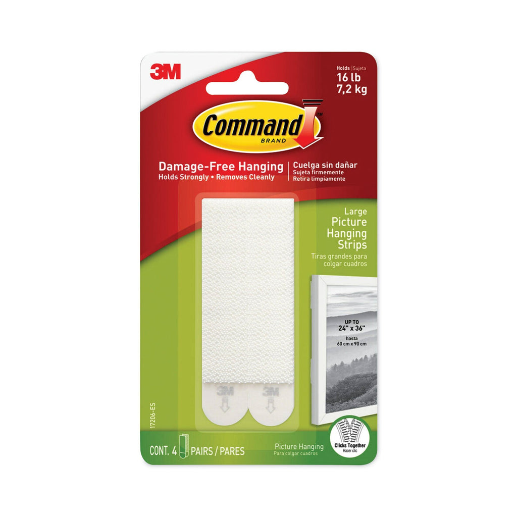 Command Picture Hanging Strips, Removable, Holds Up to 4 lbs per Pair, 0.5 x 3.63, White, 4 Pairs/Pack