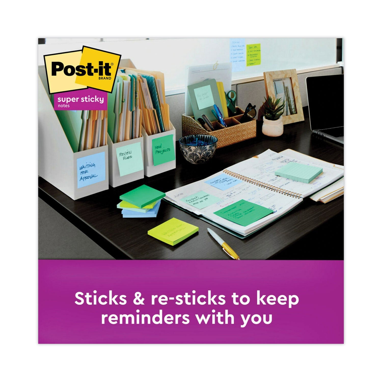 Post-it Recycled Notes in Oasis Collection Colors, 3" x 3", 90 Sheets/Pad, 12 Pads/Pack