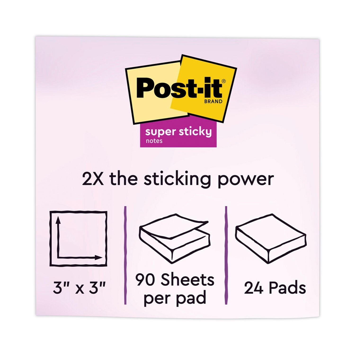 Post-it Pads in Energy Boost Collection Colors, 3" x 3", 90 Sheets/Pad, 24 Pads/Pack