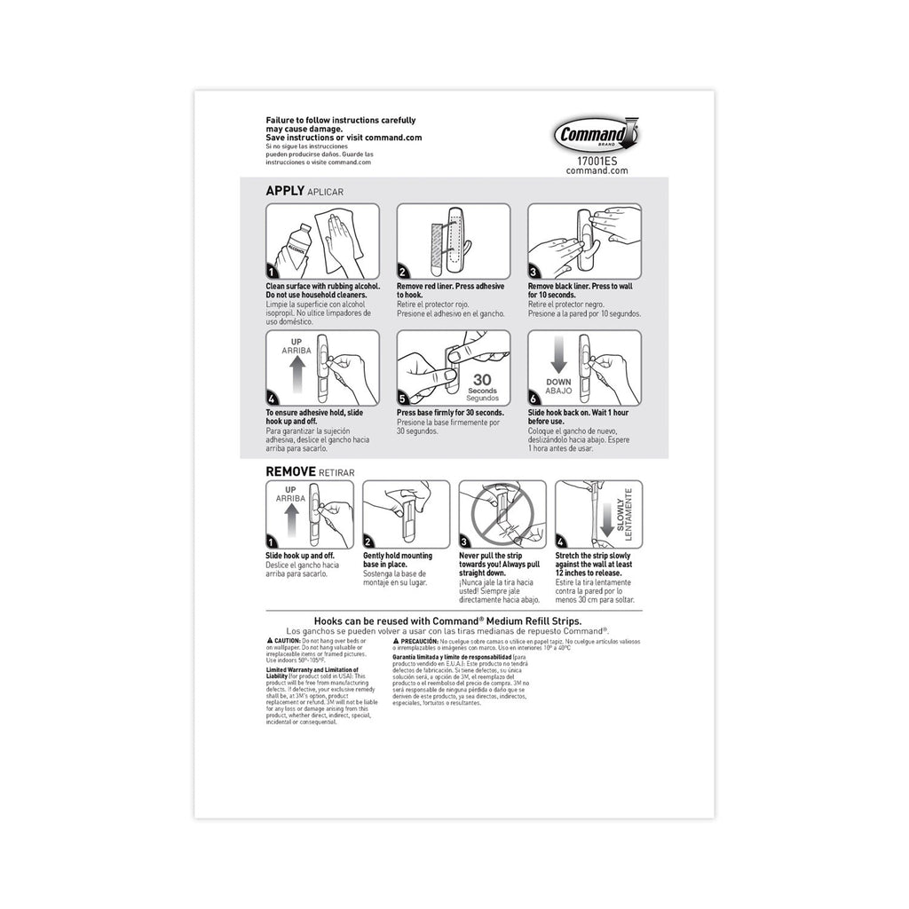 Command General Purpose Hooks Multi-Pack, Medium, 3 lb Cap, White, 6 Hooks and 12 Strips/Pack