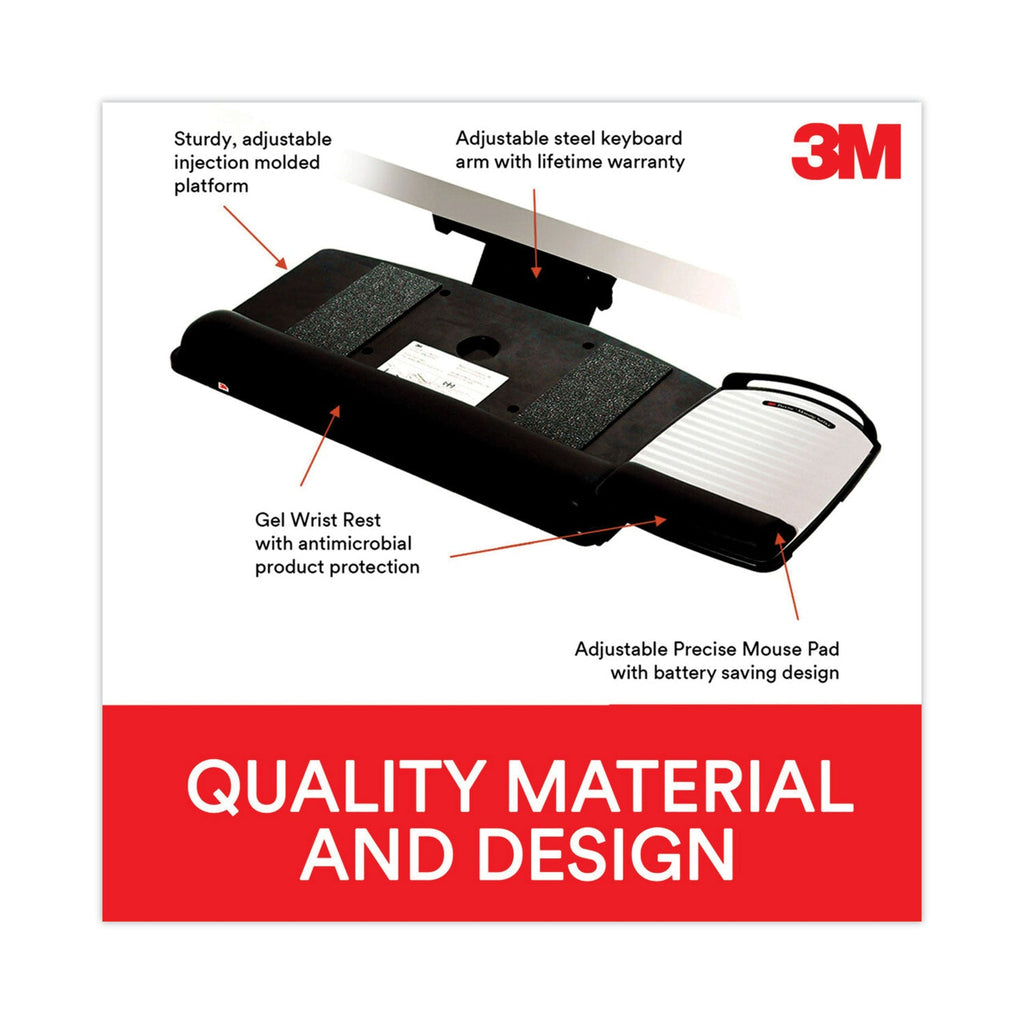 3M Knob Adjust Keyboard Tray With Highly Adjustable Platform, Black