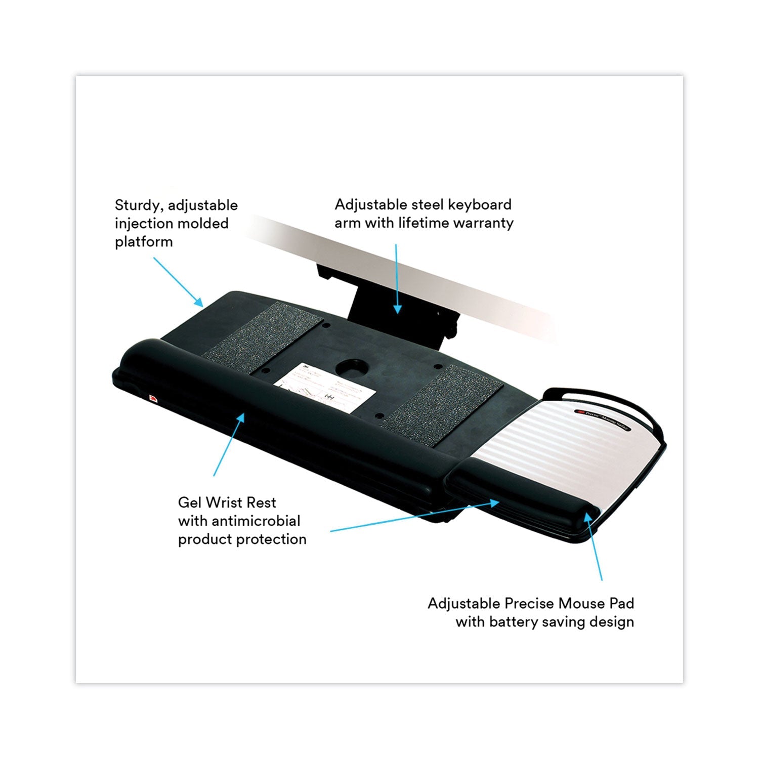 3M Knob Adjust Keyboard Tray With Highly Adjustable Platform, Black
