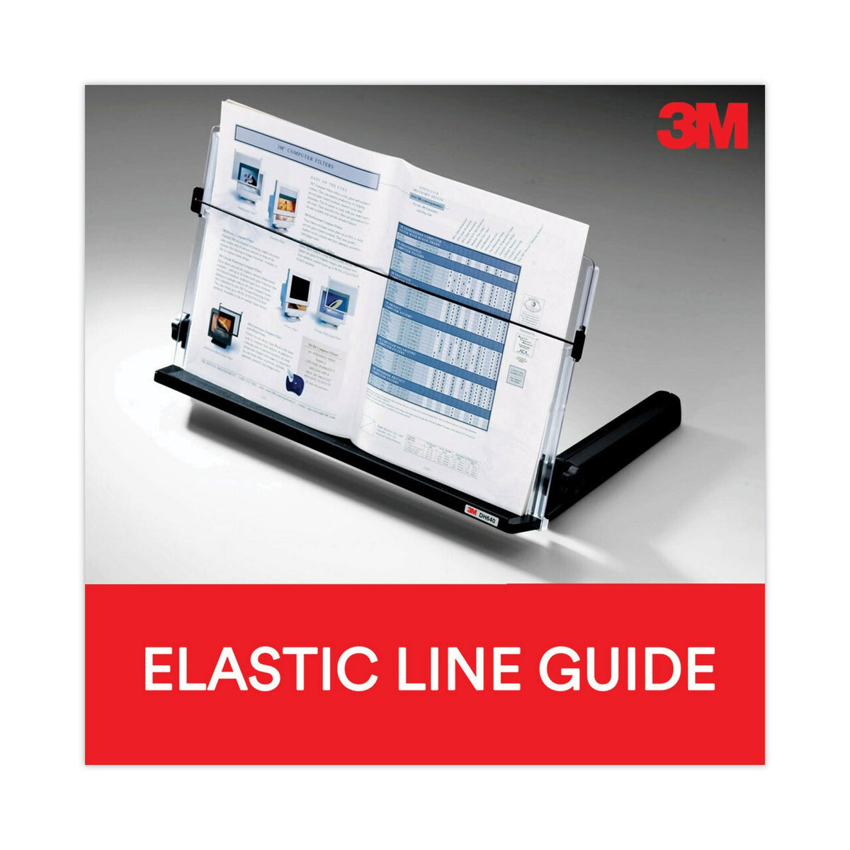 3M In-Line Freestanding Copyholder, 300 Sheet Capacity, Plastic, Black/Clear