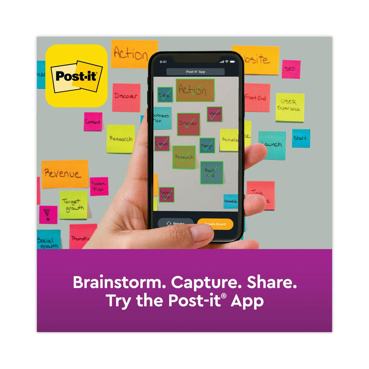 Post-it Full Stick Notes, 3" x 3", Energy Boost Collection Colors, 25 Sheets/Pad, 4 Pads/Pack