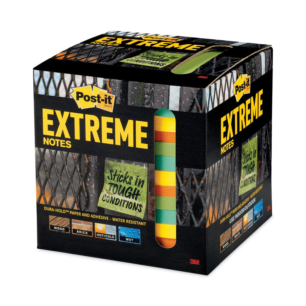 Post-it Water-Resistant Self-Stick Notes, 3" x 3", Assorted Colors, 45 Sheets/Pad, 12 Pads/Pack