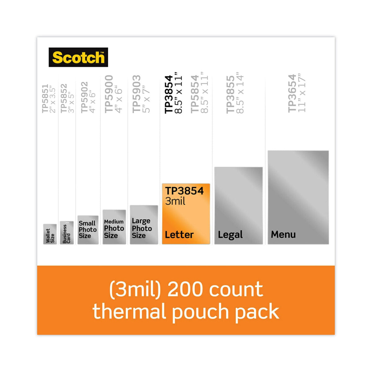 Scotch Laminating Pouches, 3 mil, 9" x 11.5", Gloss Clear, 200/Pack