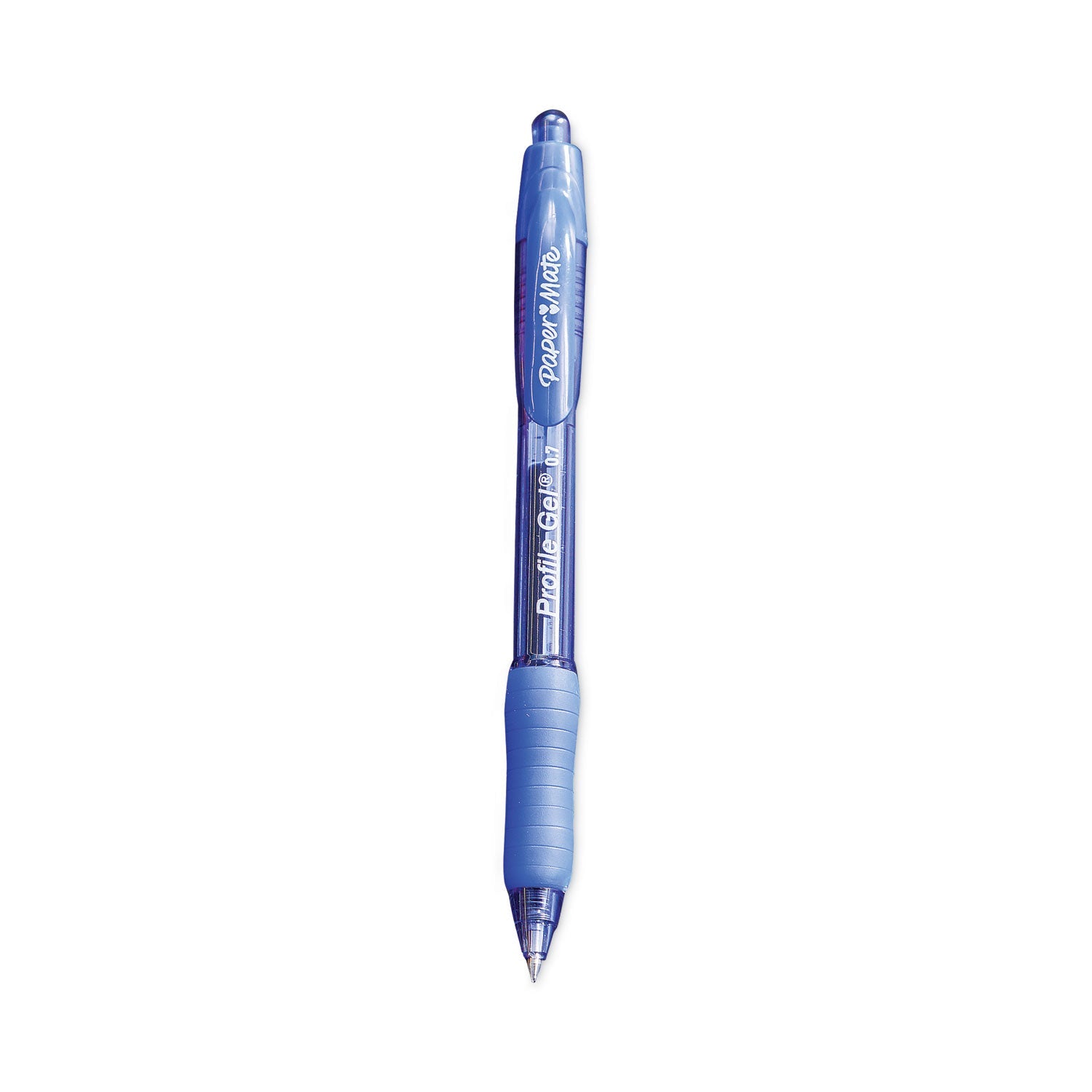 Paper Mate Profile Gel Pen, Retractable, Fine 0.5 mm, Blue Ink, Translucent Blue Barrel, Dozen