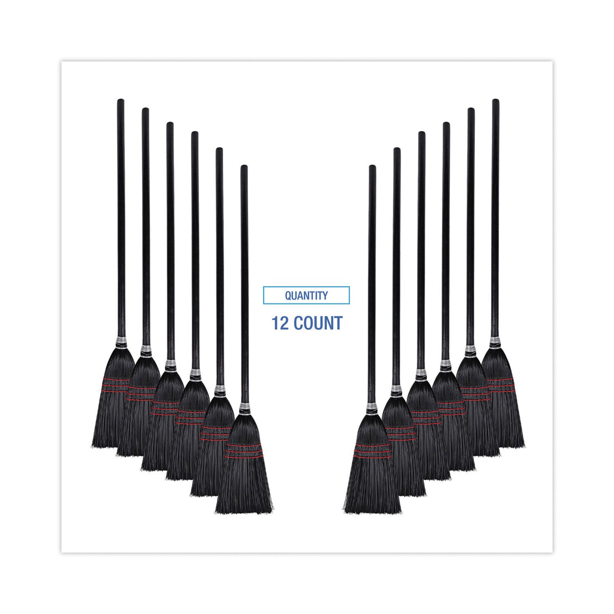 Boardwalk Flag Tipped Poly Lobby Brooms, Flag Tipped Poly Bristles, 38" Overall Length, Natural/Black, 12/Carton